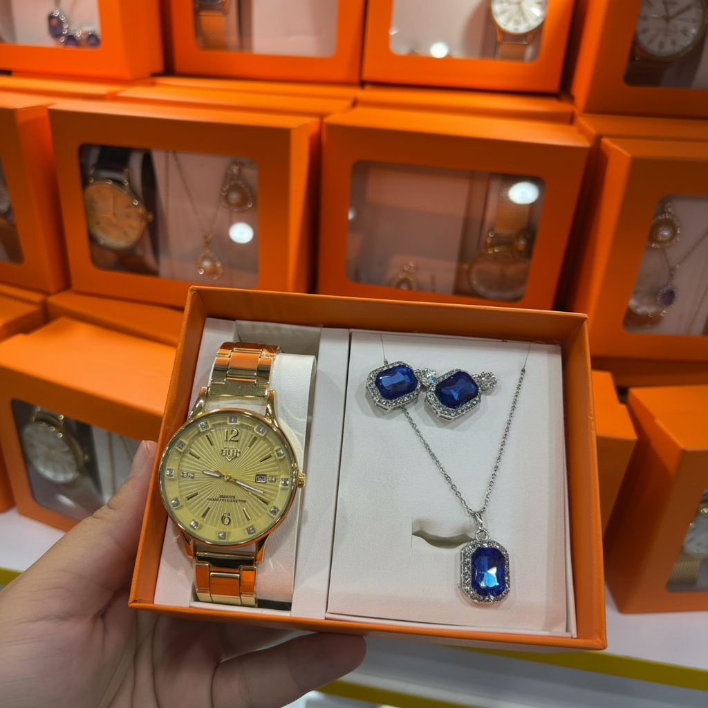 DHP Elegance: Kit Presente Relógio + Conjunto colar e Brinco