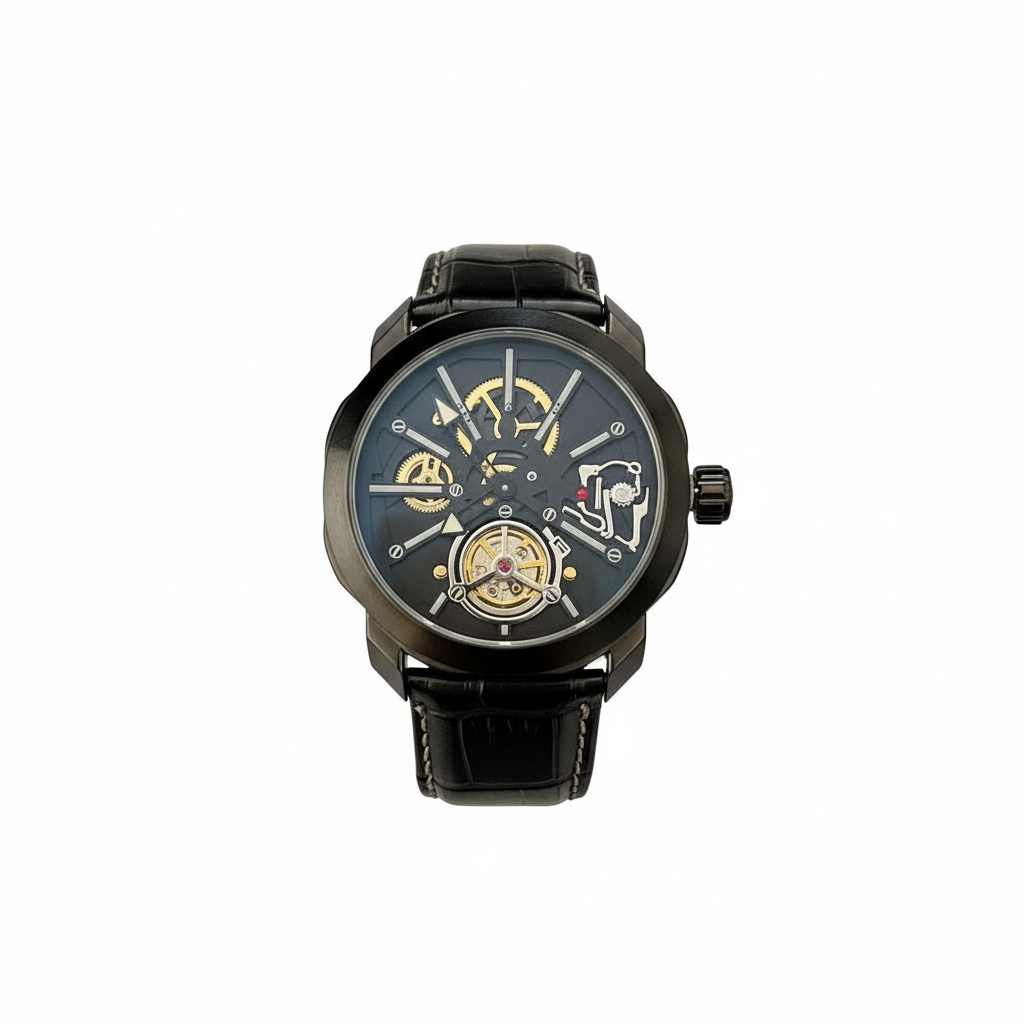 Bvlgari Fundo de Vidro Esqueletizado - Relógio Luxo com Pulseira de Couro| Resistente a Água