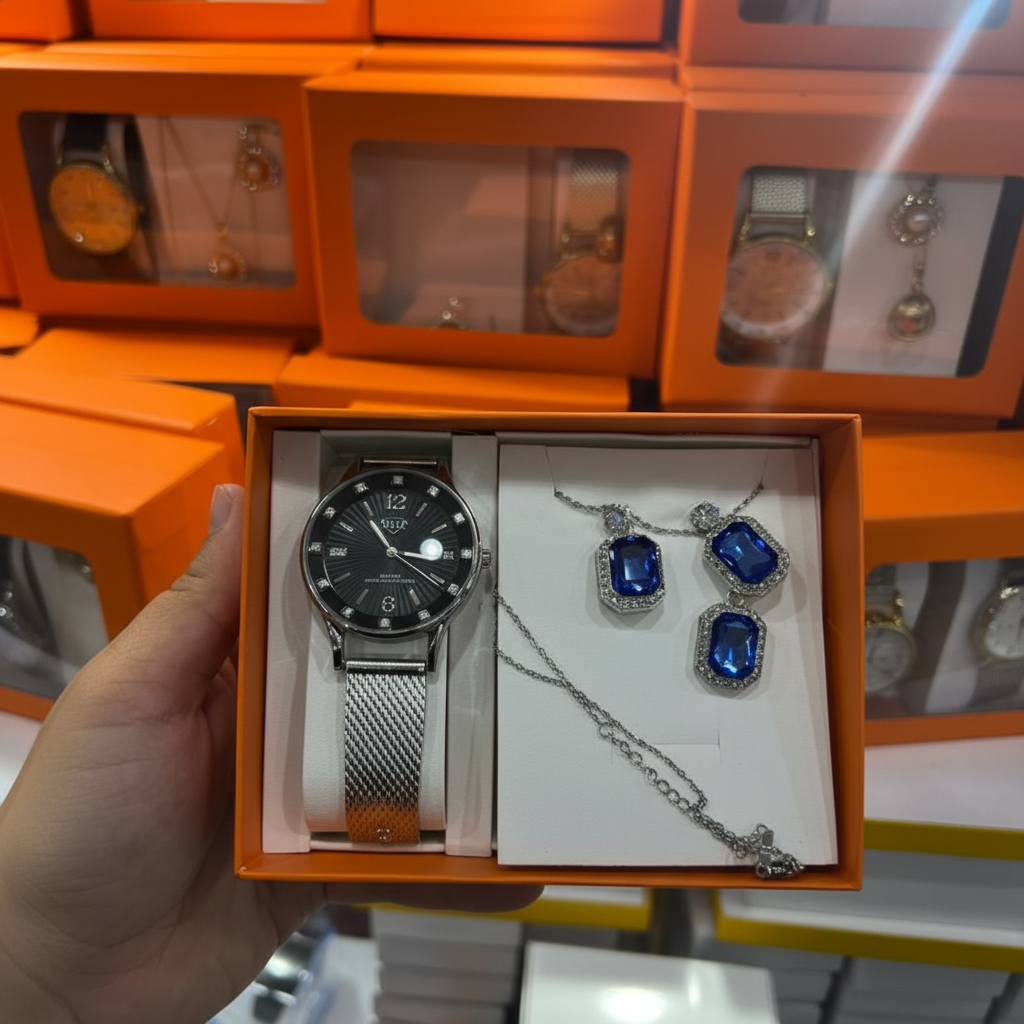 DHP Elegance: Kit Presente Relógio + Conjunto colar e Brinco