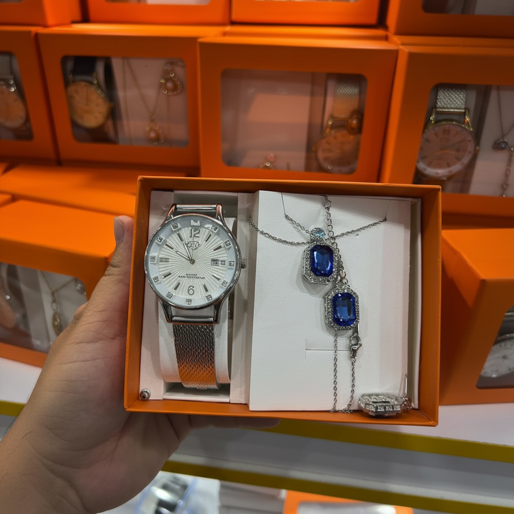 DHP Elegance: Kit Presente Relógio + Conjunto colar e Brinco