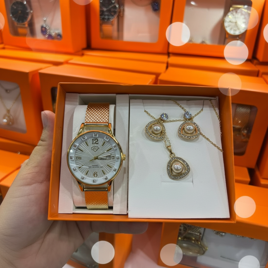 DHP Elegance: Kit Presente Relógio + Conjunto colar e Brinco