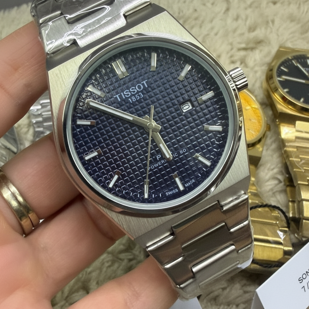 Relógio Masculino Aço Inox Power Reserve (Estilo T-Tank)