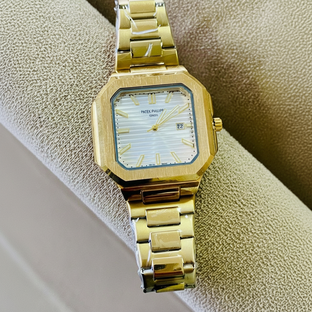 Relógio Masculino Luxo Octagonal com Pulseira Integrada + Data