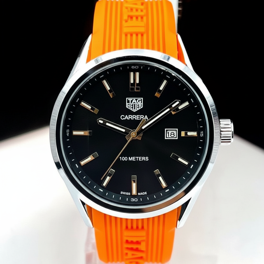 Relógio Esportivo Elegante em Aço com Pulseira de Borracha 100m
