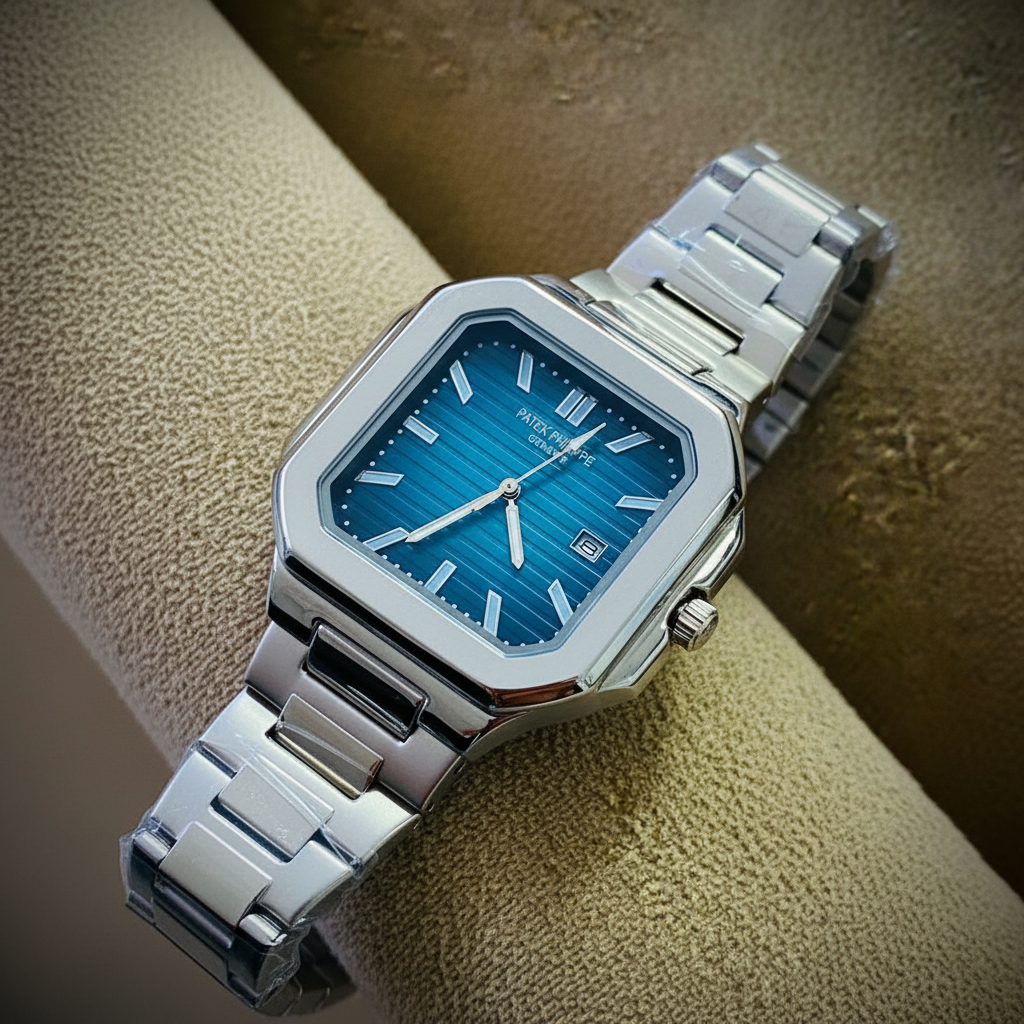 Relógio Masculino Luxo Octagonal com Pulseira Integrada + Data