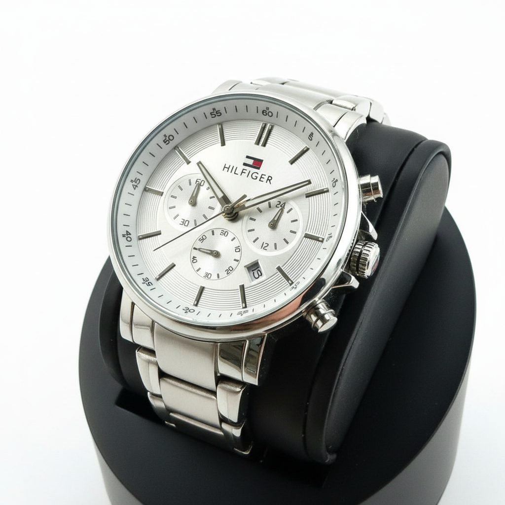 Relógio Masculino Cronógrafo em Aço Inox com Calendário 12 e Visor Texturizado