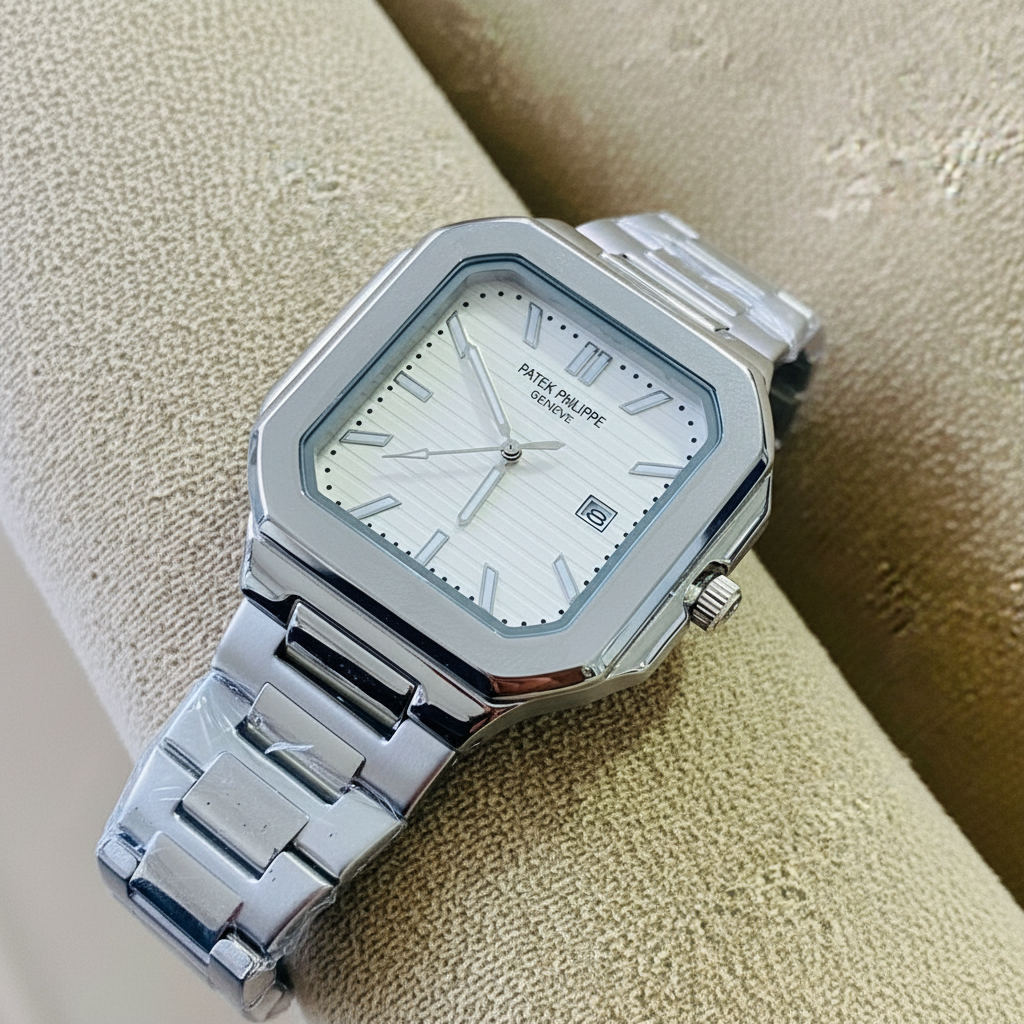 Relógio Masculino Luxo Octagonal com Pulseira Integrada + Data