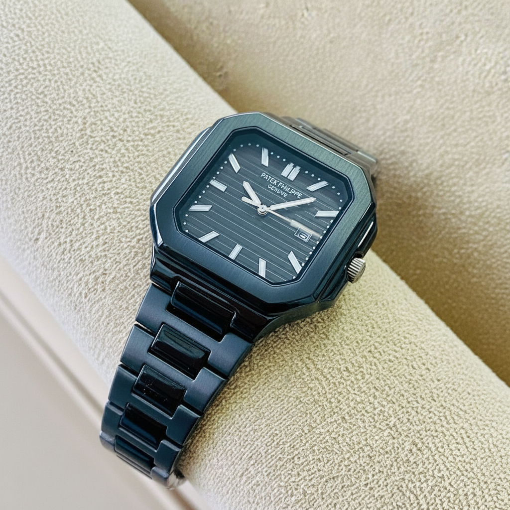 Relógio Masculino Luxo Octagonal com Pulseira Integrada + Data