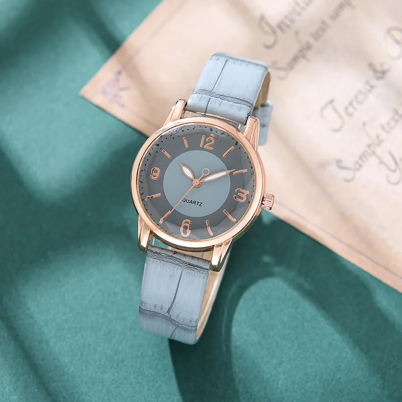 Relógio Feminino Rose Gold com Pulseira Azul Couro - Quartz Premium | Elegância Sofisticada