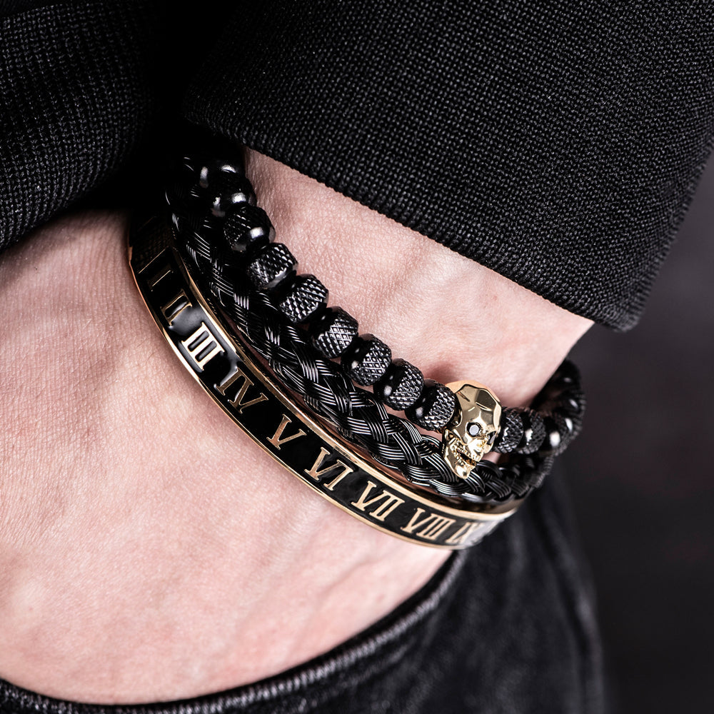 Bracelete caveira banhado a rodio negro