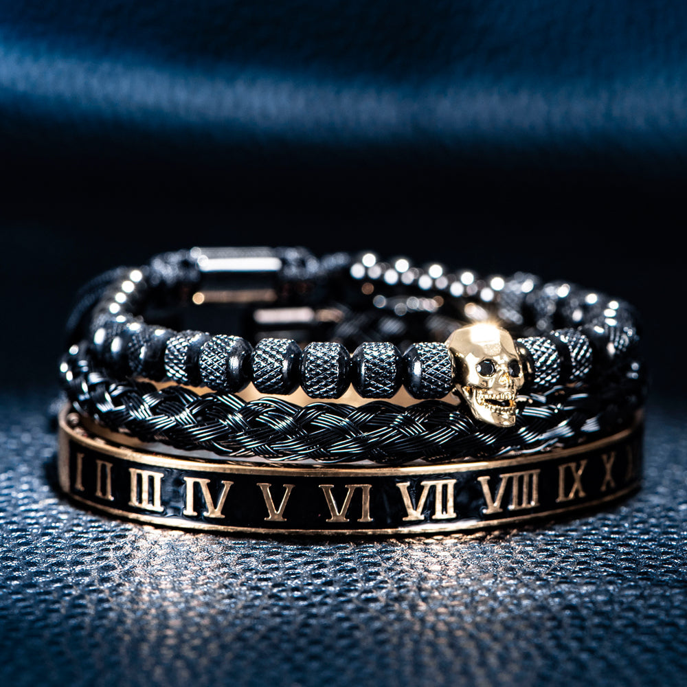 Bracelete caveira banhado a rodio negro