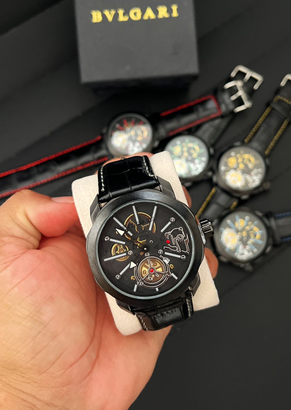 Bvlgari Fundo de Vidro Esqueletizado - Relógio Luxo com Pulseira de Couro| Resistente a Água