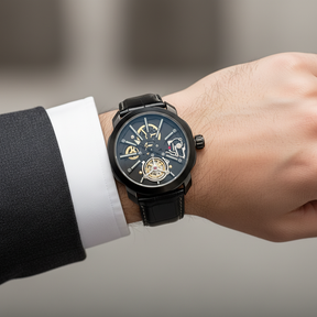 Bvlgari Fundo de Vidro Esqueletizado - Relógio Luxo com Pulseira de Couro| Resistente a Água