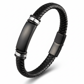 Urban Steel – Pulseira Preta com Couro Trançado e Fecho Magnético