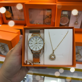 DHP Elegance: Kit Presente Relógio + Conjunto colar e Brinco