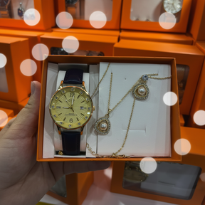 DHP Elegance: Kit Presente Relógio + Conjunto colar e Brinco