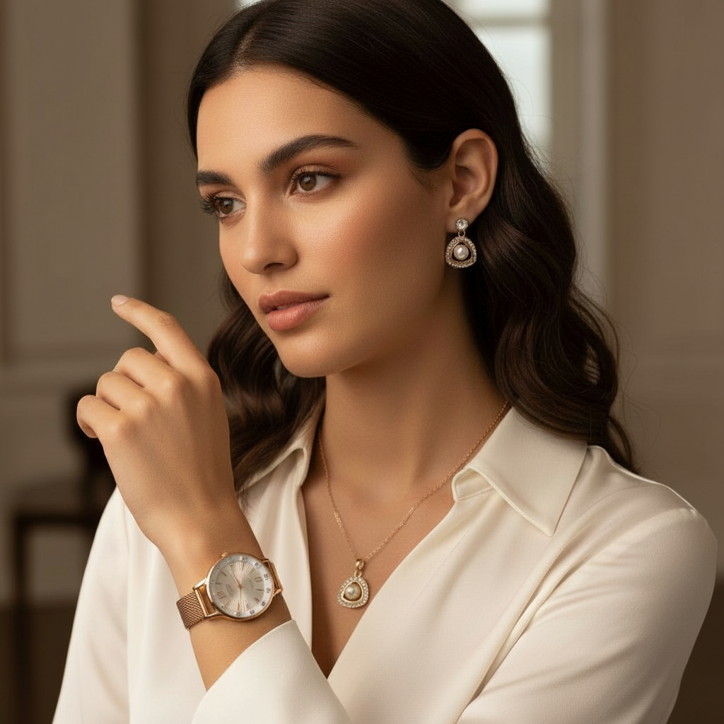 DHP Elegance: Kit Presente Relógio + Conjunto colar e Brinco