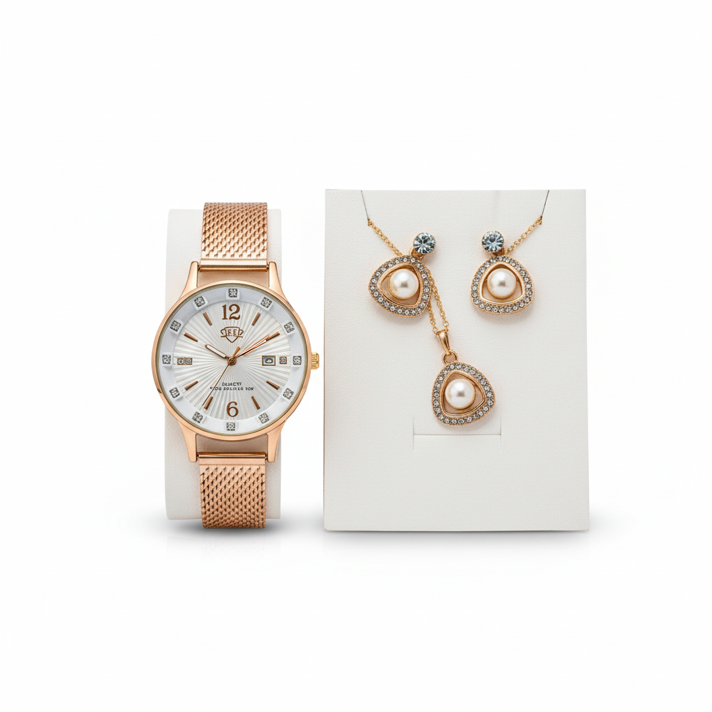 DHP Elegance: Kit Presente Relógio + Conjunto colar e Brinco