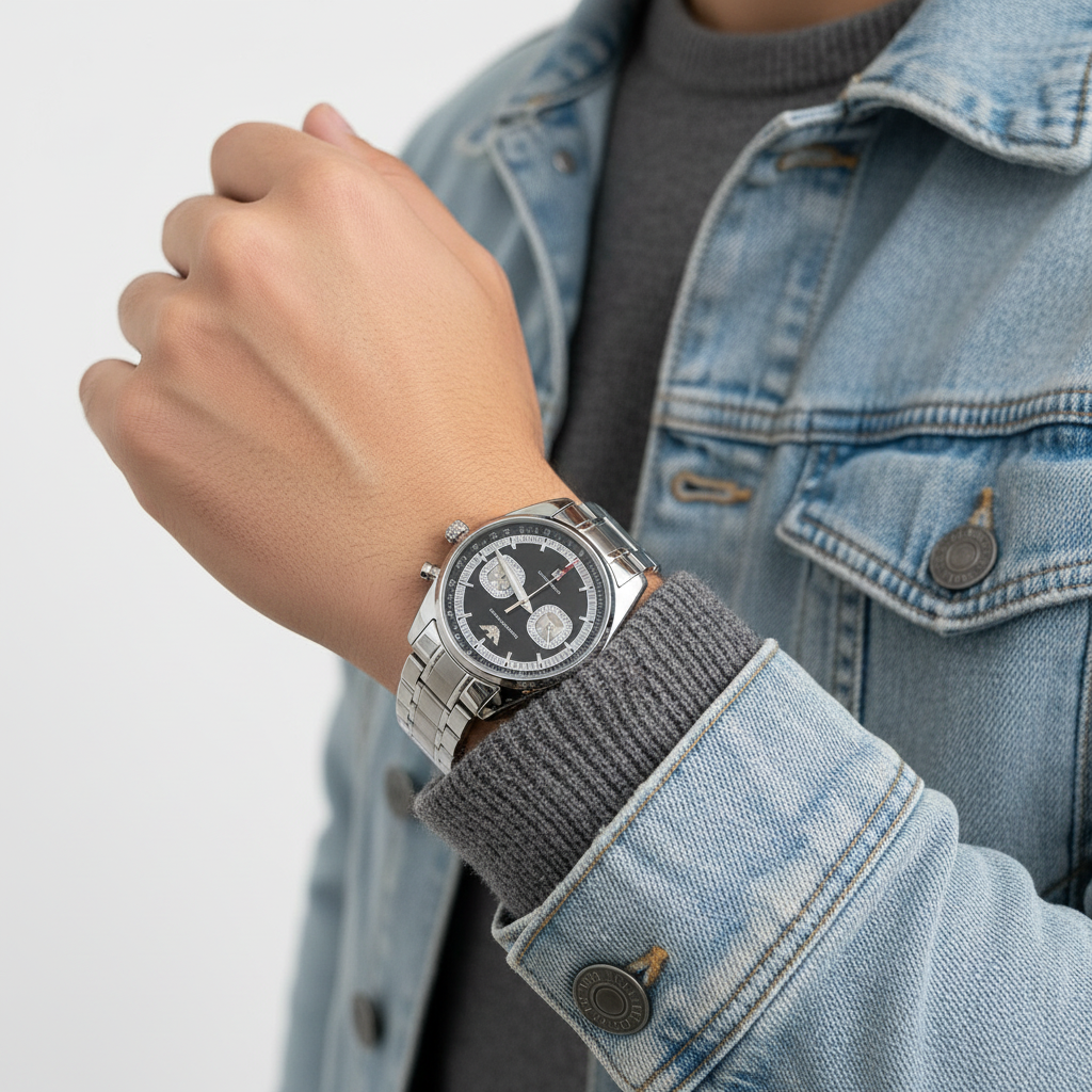 Relógio Masculino Cronógrafo Aço Inox com Calendário – Linha EA