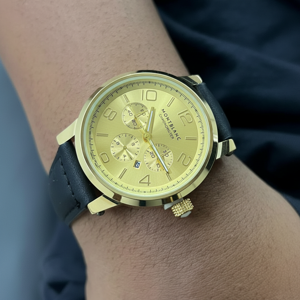 CronoLux 3D – Relógio Masculino Cronógrafo com Data (Pulseira em Couro)