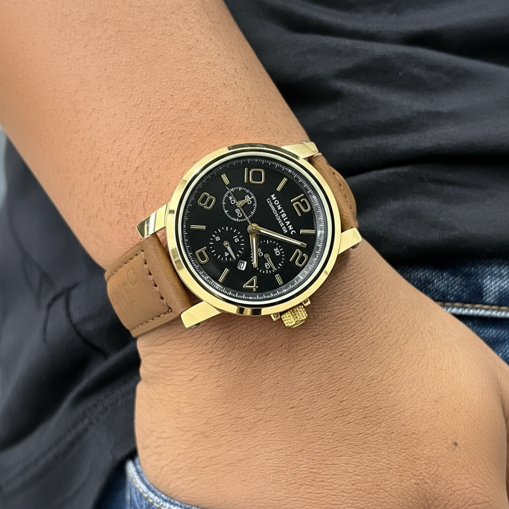 CronoLux 3D – Relógio Masculino Cronógrafo com Data (Pulseira em Couro)