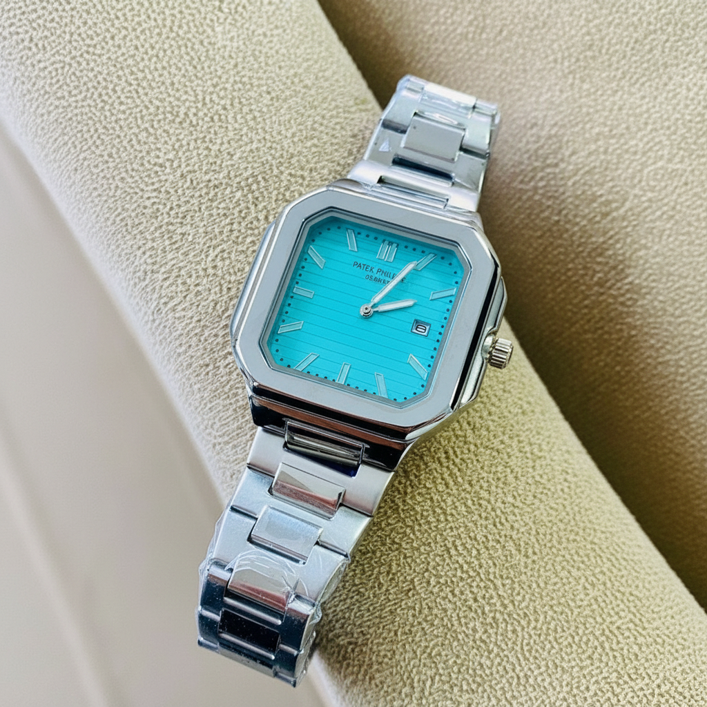 Relógio Masculino Luxo Octagonal com Pulseira Integrada + Data