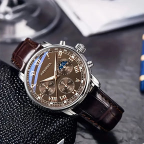 Relógio Masculino Cronógrafo Clássico - Pulseira Couro Marrom Premium