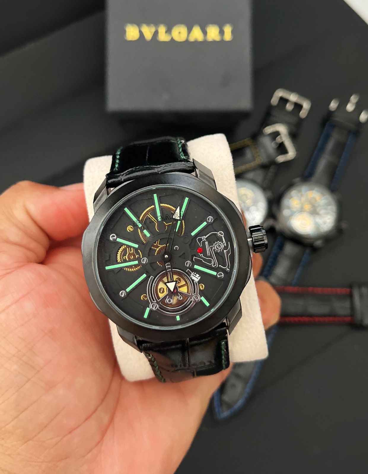 Bvlgari Fundo de Vidro Esqueletizado - Relógio Luxo com Pulseira de Couro| Resistente a Água