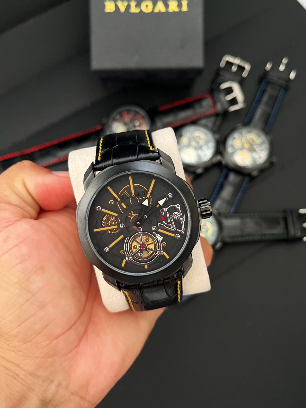 Bvlgari Fundo de Vidro Esqueletizado - Relógio Luxo com Pulseira de Couro| Resistente a Água