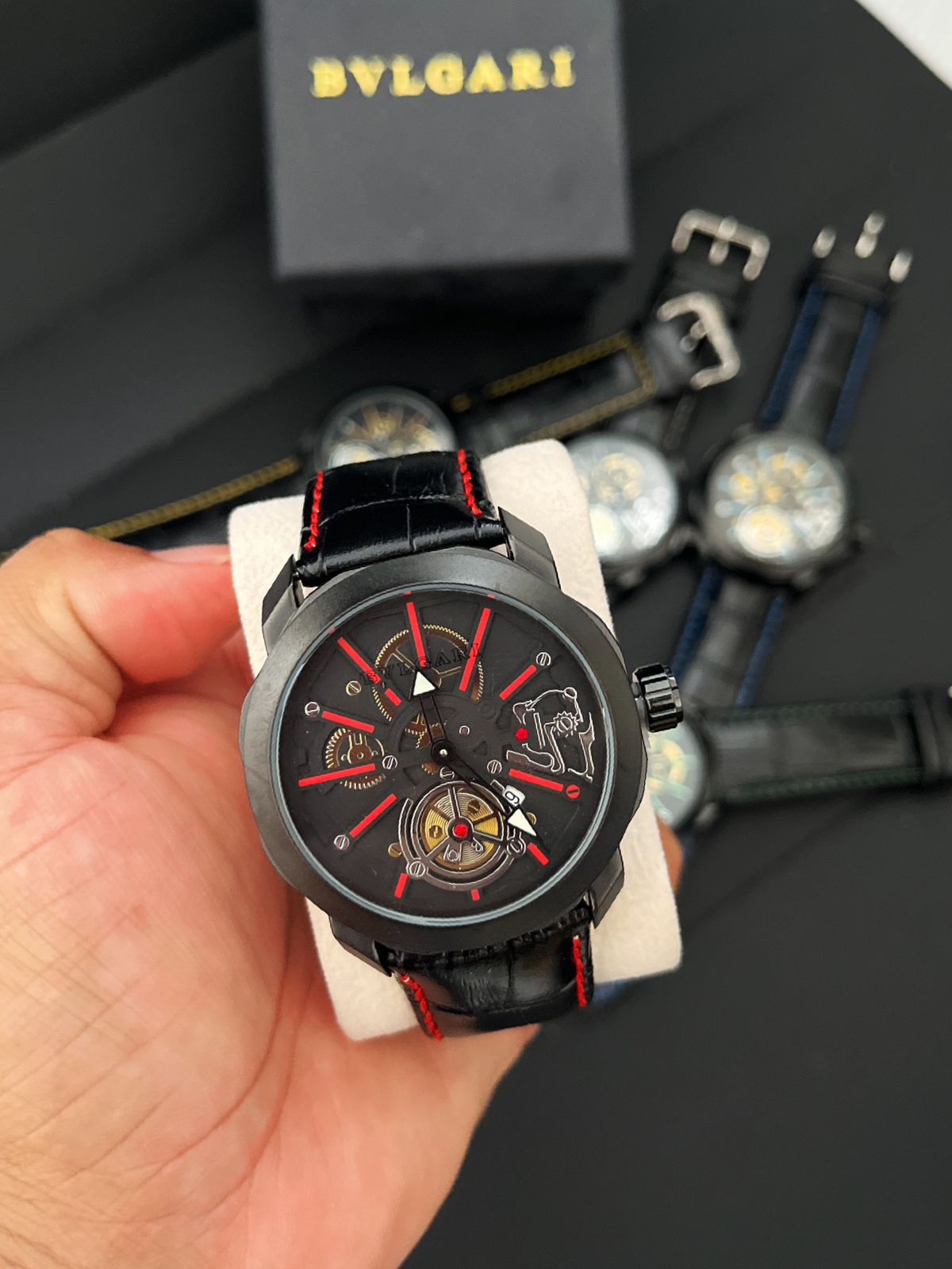 Bvlgari Fundo de Vidro Esqueletizado - Relógio Luxo com Pulseira de Couro| Resistente a Água